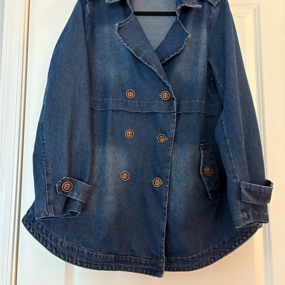 Classic Nautical Preppy Medium Wash Denim Double Breasted Jean Trench Co… - Picture 9 of 9